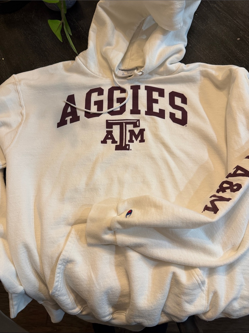 Champion White Hoodie with Maroon Texas A&M Aggies Logo